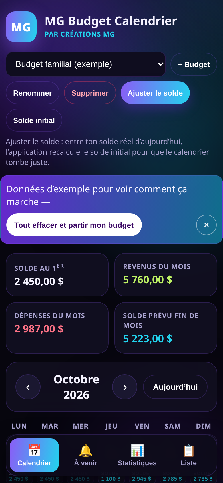 Calendrier du budget