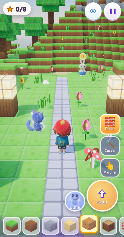 L’île en 3D : Léo, la barre de cubes et les outils Poser, Casser et Marcher