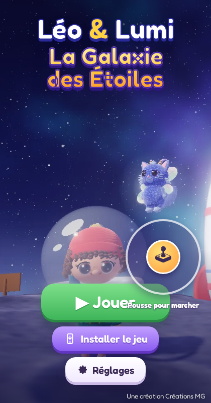 Léo & Lumi — La Galaxie des Étoiles : l’écran titre — Jouer, Installer le jeu, Réglages