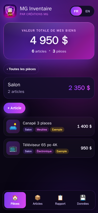 MG Inventaire — articles d'une pièce