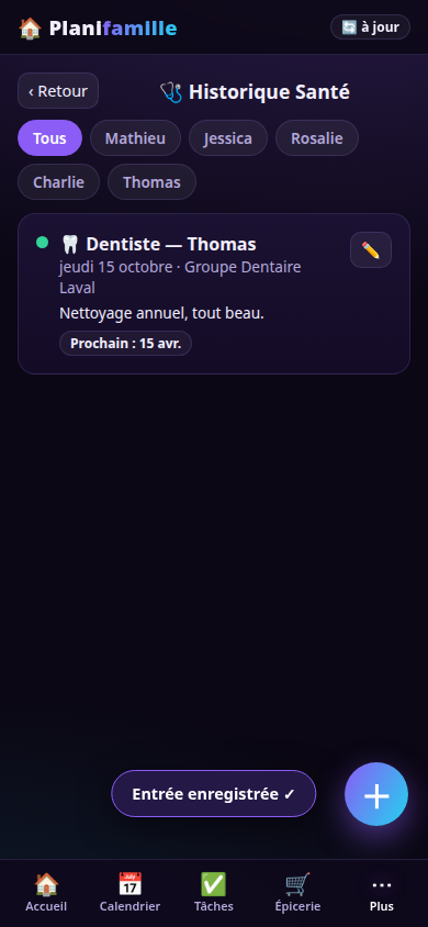Historique santé des membres de la famille