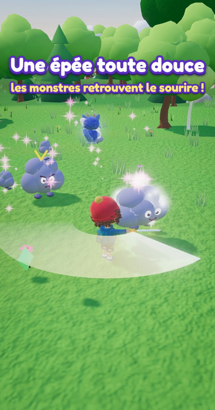 Le monde de départ en 3D : Léo et Lumi devant leur maison, le château de Grisou au loin