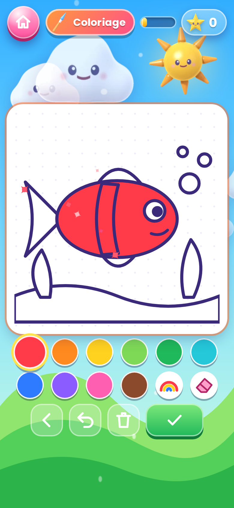 Jeu Coloriage : le poisson colorié en rouge